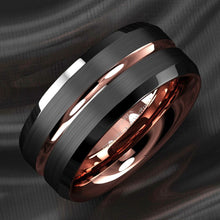 Load image into Gallery viewer, Engagement Rings for Women Mens Wedding Bands for Him and Her Promise / Bridal Mens Womens Rings Black Brushed Rose Gold
