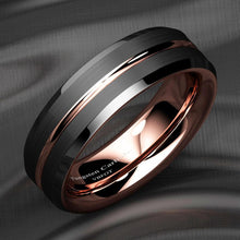 Load image into Gallery viewer, Mens Wedding Band Rings for Men Wedding Rings for Womens / Mens Rings 6mm Black Brushed Rose Gold
