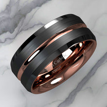 Load image into Gallery viewer, Mens Wedding Band Rings for Men Wedding Rings for Womens / Mens Rings Black Brushed Rose Gold
