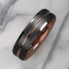 Load image into Gallery viewer, Mens Wedding Band Rings for Men Wedding Rings for Womens / Mens Rings 6mm Black Brushed Rose Gold
