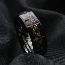 Load image into Gallery viewer, Mens Wedding Band Rings for Men Wedding Rings for Womens / Mens Rings Carbon Fiber 8mm Black and Red

