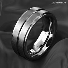 Load image into Gallery viewer, Mens Wedding Band Rings for Men Wedding Rings for Womens / Mens Rings Vertical Brushed Meteorite
