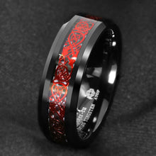 Load image into Gallery viewer, Men&#39;s Wedding Band Ring 6mm Red Celtic Dragon Black Carbon Fiber for Men and Women
