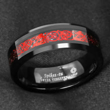 Load image into Gallery viewer, Men&#39;s Wedding Band Ring 6mm Red Celtic Dragon Black Carbon Fiber for Men and Women
