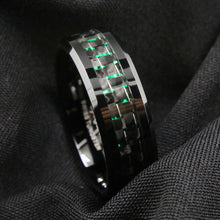 Load image into Gallery viewer, Mens Wedding Band Rings for Men Wedding Rings for Womens / Mens Rings Black and Green Carbon Fiber
