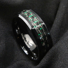 Load image into Gallery viewer, Mens Wedding Band Rings for Men Wedding Rings for Womens / Mens Rings Black and Green Carbon Fiber
