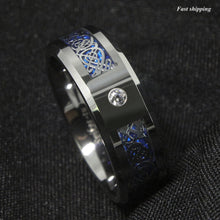 Load image into Gallery viewer, Mens Wedding Band Rings for Men Wedding Rings for Womens / Mens Rings CZ Silver Celtic Dragon
