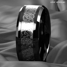 Load image into Gallery viewer, Mens Wedding Band Rings for Men Wedding Rings for Womens / Mens Rings Silver Celtic Dragon Black Tungsten Carbon
