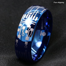 Load image into Gallery viewer, Mens Wedding Band Rings for Men Wedding Rings for Womens / Mens Rings Dome Brushed Blue Laser Circuit Board
