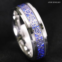 Load image into Gallery viewer, Mens Wedding Band Rings for Men Wedding Rings for Womens / Mens Rings Clockwork Gears Blue Carbon Fiber
