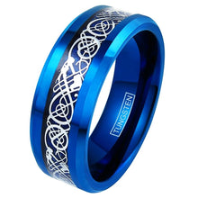 Load image into Gallery viewer, Engagement Rings for Women Mens Wedding Bands for Him and Her Promise / Bridal Mens Womens Rings Blue Celtic Dragon Carbon Fiber
