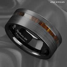 Load image into Gallery viewer, Engagement Rings for Women Mens Wedding Bands for Him and Her Promise / Bridal Mens Womens Rings Black Brushed Off Center Koa Wood
