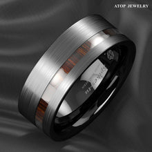 Load image into Gallery viewer, Engagement Rings for Women Mens Wedding Bands for Him and Her Promise / Bridal Mens Womens Rings Black Brushed Off Center Koa Wood
