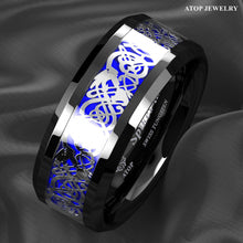 Load image into Gallery viewer, Engagement Rings for Women Mens Wedding Bands for Him and Her Promise / Bridal Mens Womens Rings Blue Black Silvering Celtic Dragon
