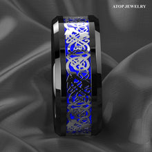 Load image into Gallery viewer, Engagement Rings for Women Mens Wedding Bands for Him and Her Promise / Bridal Mens Womens Rings Blue Black Silvering Celtic Dragon
