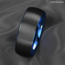 Load image into Gallery viewer, Engagement Rings for Women Mens Wedding Bands for Him and Her Promise / Bridal Mens Womens Rings Dome Brushed Blue Black
