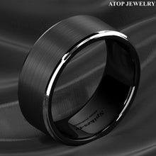 Load image into Gallery viewer, Engagement Rings for Women Mens Wedding Bands for Him and Her Promise / Bridal Mens Womens Rings Black Brushed Silver Stripe
