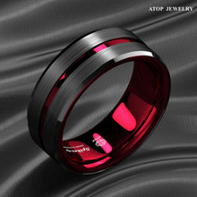 Load image into Gallery viewer, Engagement Rings for Women Mens Wedding Bands for Him and Her Promise / Bridal Mens Womens Rings Black Red Line
