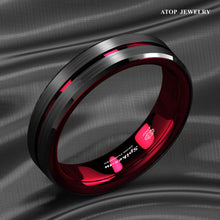Load image into Gallery viewer, Engagement Rings for Women Mens Wedding Bands for Him and Her Promise / Bridal Mens Womens Rings 6mm Black Red Line
