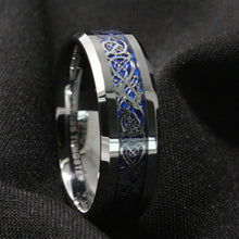 Load image into Gallery viewer, Engagement Rings for Women Mens Wedding Bands for Him and Her Promise / Bridal Mens Womens Rings Silver on Blue Celtic Dragon
