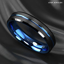 Load image into Gallery viewer, Engagement Rings for Women Mens Wedding Bands for Him and Her Promise / Bridal Mens Womens Rings 6mm Blue Line Black Brushed

