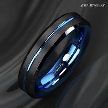 Load image into Gallery viewer, Engagement Rings for Women Mens Wedding Bands for Him and Her Promise / Bridal Mens Womens Rings 6mm Blue Line Black Brushed

