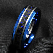 Load image into Gallery viewer, Engagement Rings for Women Mens Wedding Bands for Him and Her Promise / Bridal Mens Womens Rings Black and Blue Carbon Fiber
