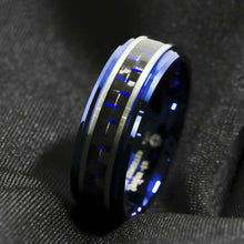 Load image into Gallery viewer, Engagement Rings for Women Mens Wedding Bands for Him and Her Promise / Bridal Mens Womens Rings Black and Blue Carbon Fiber

