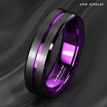 Load image into Gallery viewer, Engagement Rings for Women Mens Wedding Bands for Him and Her Promise / Bridal Mens Womens Rings 6mm Black Purple Line
