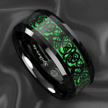 Load image into Gallery viewer, Engagement Rings for Women Mens Wedding Bands for Him and Her Promise / Bridal Mens Womens Rings Black Celtic Dragon Carbon Fiber Green

