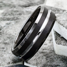 Load image into Gallery viewer, Mens Wedding Band Rings for Men Wedding Rings for Womens / Mens Rings 6mm Black Silver Line
