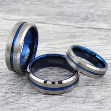 Load image into Gallery viewer, Mens Wedding Band Rings for Men Wedding Rings for Womens / Mens Rings 6mm Silver Blue Line
