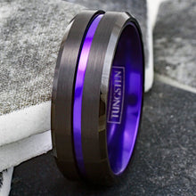 Load image into Gallery viewer, Engagement Rings for Women Mens Wedding Bands for Him and Her Promise / Bridal Mens Womens Rings 6mm Black Purple Stripe
