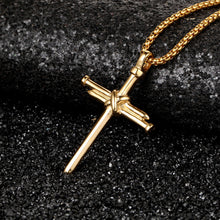 Load image into Gallery viewer, Cross Necklace for Men Nail Gold Pendant Necklace Chain 24 inch Stainless Steel
