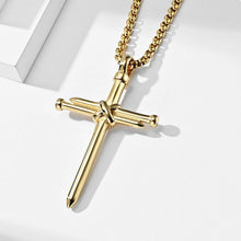 Load image into Gallery viewer, Cross Necklace for Men Nail Gold Pendant Necklace Chain 24 inch Stainless Steel
