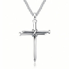 Load image into Gallery viewer, Cross Necklace for Men Nail Silver Pendant Necklace Chain 24 inch Stainless Steel
