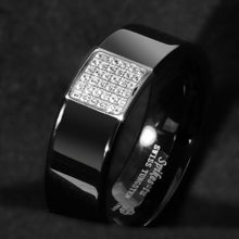 Load image into Gallery viewer, Mens Wedding Band Rings for Men Wedding Rings for Womens / Mens Rings Black 925 Silver Inlay 36 Diamonds
