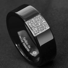 Load image into Gallery viewer, Tungsten Rings for Men Wedding Bands for Him Womens Wedding Bands for Her 8mm Black 925 Silver Inlay 36 Diamonds
