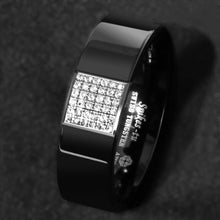 Load image into Gallery viewer, Tungsten Rings for Men Wedding Bands for Him Womens Wedding Bands for Her 8mm Black 925 Silver Inlay 36 Diamonds
