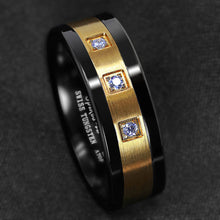 Load image into Gallery viewer, Mens Wedding Band Rings for Men Wedding Rings for Womens / Mens Rings Black Brushed 18K Gold Diamonds
