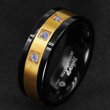 Load image into Gallery viewer, Tungsten Rings for Men Wedding Bands for Him Womens Wedding Bands for Her 8mm Black Brushed 18K Gold Diamonds
