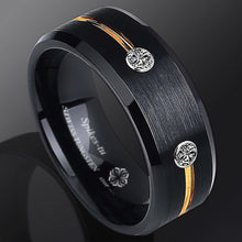 Load image into Gallery viewer, Mens Wedding Band Rings for Men Wedding Rings for Womens / Mens Rings Gold Grooved Line Diamond
