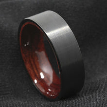 Load image into Gallery viewer, Mens Wedding Band Rings for Men Wedding Rings for Womens / Mens Rings Black Brushed Red Sandal Wood Inlay Wedding Band Ring Men&#39;s Jewelry
