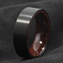 Load image into Gallery viewer, Tungsten Rings for Men Wedding Bands for Him Womens Wedding Bands for Her 8mm Black Brushed Red Sandal Wood Inlay Wedding Band Ring Men&#39;s Jewelry
