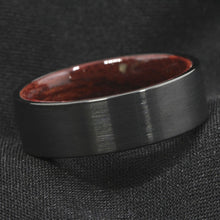 Load image into Gallery viewer, Mens Wedding Band Rings for Men Wedding Rings for Womens / Mens Rings Black Brushed Red Sandal Wood Inlay Wedding Band Ring Men&#39;s Jewelry
