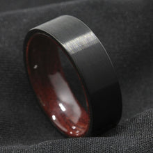 Load image into Gallery viewer, Tungsten Rings for Men Wedding Bands for Him Womens Wedding Bands for Her 8mm Black Brushed Red Sandal Wood Inlay Wedding Band Ring Men&#39;s Jewelry
