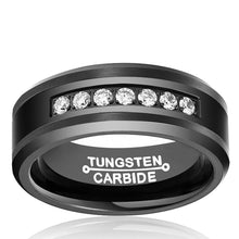 Load image into Gallery viewer, Tungsten Rings for Men Wedding Bands for Him Womens Wedding Bands for Her 8mm Black Diamonds Inlay Comfort Fit
