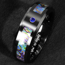 Load image into Gallery viewer, Tungsten Rings for Men Wedding Bands for Him Womens Wedding Bands for Her 8mm Black Blue Diamond Colored glaze Inlay
