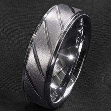 Load image into Gallery viewer, Tungsten Rings for Men Wedding Bands for Him Womens Wedding Bands for Her 6mm Silver Sandblasted Finish Groove
