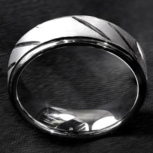 Load image into Gallery viewer, Tungsten Rings for Men Wedding Bands for Him Womens Wedding Bands for Her 8mm Silver Sandblasted Finish Groove
